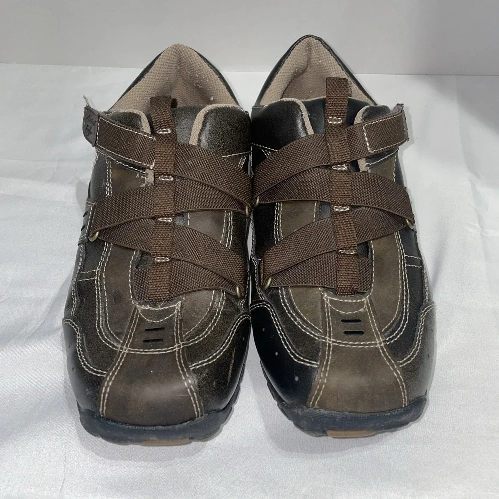 American Eagle Mens Brown Faux Leather Loafers Hook Loop Strap Shoes Size 10